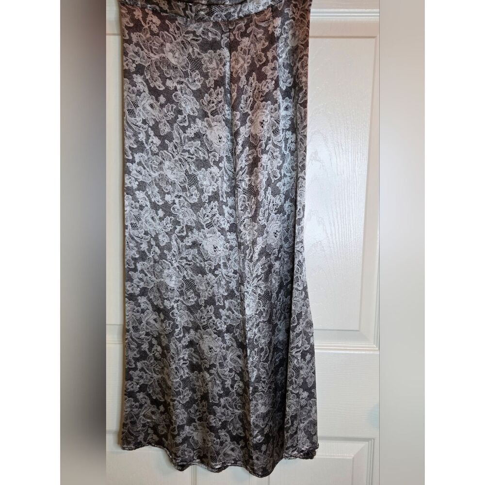 Vtg Bleu Cafe 6 Black 90th-s Silver Lace Patern Zipper Maxi Women's Skirt